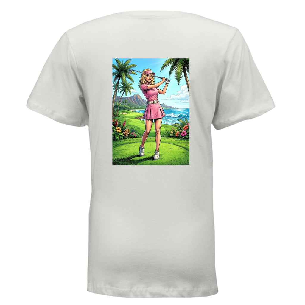 Natural - BACKGolf Girl V-neck t-shirt